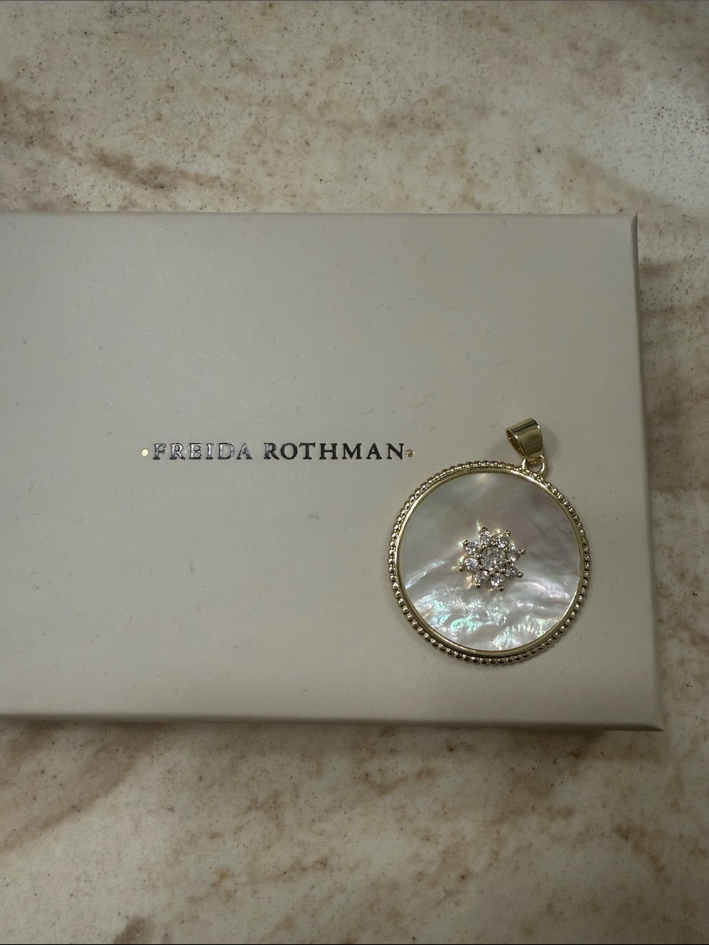 Freida Rothman Gold-Tone Mother-of-Pearl Pendant Necklace - White Brass Pendant